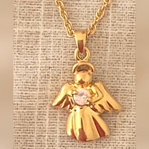 Avon Angelic Celtic Necklace in Mary Kay Ceramic Pink Rose Trinket Box